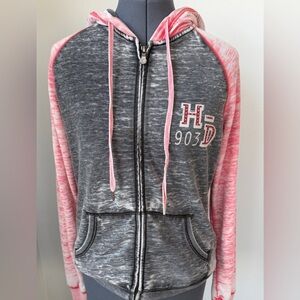 Harley Davidson Womens L Vintage 2012 Pink Gray Zip Up Hoodie 1903 Studded